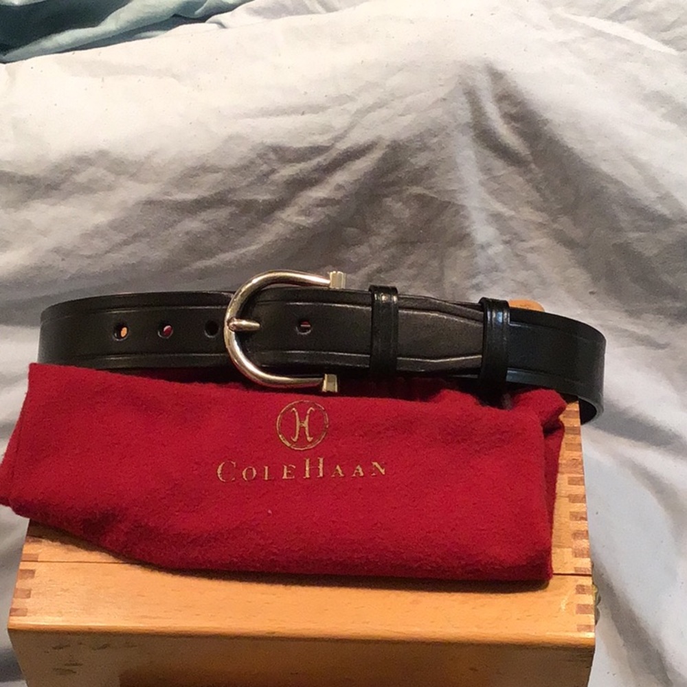 Cole Haan black silver tone 32/80 leather belt